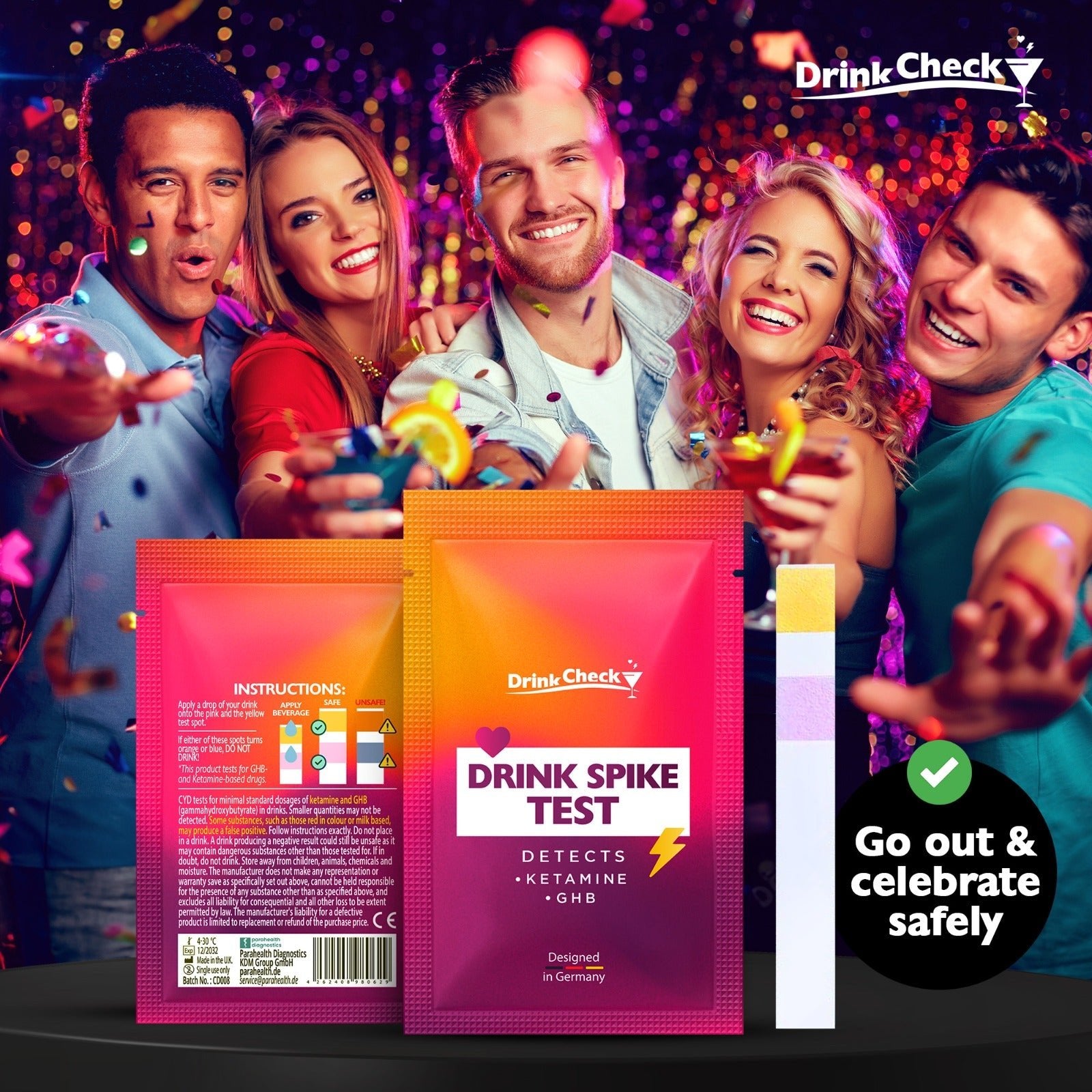 DrinkCheck Drink Spiking Test Strip, Test for GHB and Ketamine, Efficient Roofie Test - DrinkCheck USA - Roofie Test -
